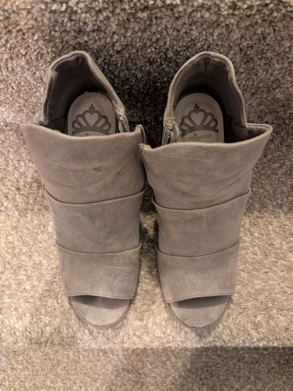 Fergalicious Taupe Peep-Toe Ankle Booties